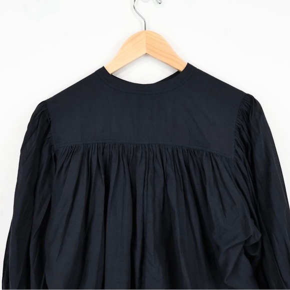 Madewell Shirred Crewneck Balloon Sleeve Button Up Peasant Blouse in Black, XXS - Picture 11 of 14